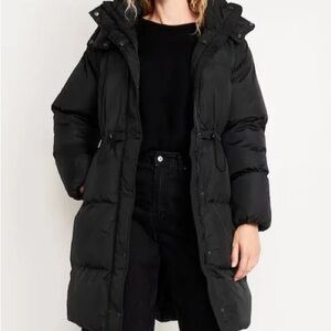 NWOT Old Navy Black Cinch Waist Puffer Coat